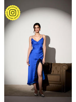 Lea Clothing - Maren Electric Blue Satin Georgette Slip Dress