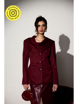Lea Clothing - Carmella Maroon Structured Blazer with Shawl