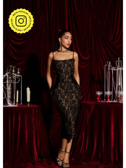 Lea Clothing - Leisha Shadow Jacquard And Latex Midi Dress