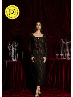 Lea Clothing - Nocturne Shadow Jacquard Lace Midi Dress