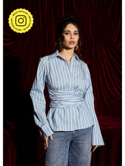 Lea Clothing - Bluebell Wrap Stripe Shirt
