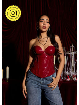 Lea Clothing - Cranberry Burgundy Vinyl Bustier Corset Top