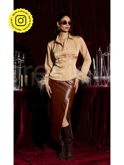 Lea Clothing - Chestnut Glimmer Leather Midi Skirt