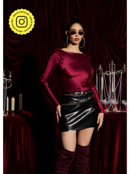 Lea Clothing - Obsidian Black Leather Eyelet Mini Skirt