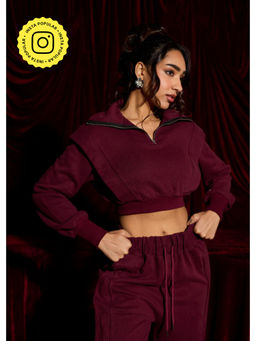 Lea Clothing - Berrywood Burgundy Cropped Quarter-Zip Sweatshirt