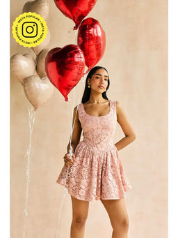 Lea Clothing - Natalia Blush Pink Lace Corset Mini Dress