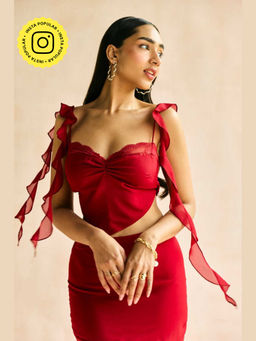 Lea Clothing - Crimson Muse Ruffled Crop Top