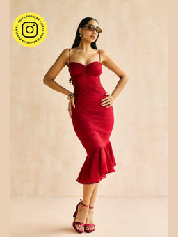 Lea Clothing - Sylvie Crimson Red Bodycon Midi Dress