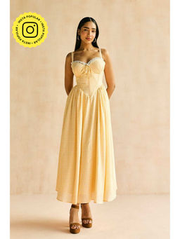 Lea Clothing - Alaya Butter Yellow Gingham Maxi Corset Dress