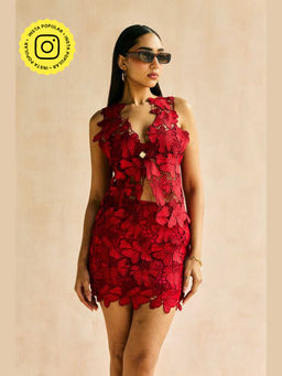Lea Clothing - Scarlet Cutwork Lace Vest Top And Bralette