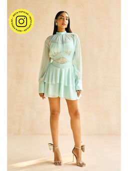 Lea Clothing - Misty Blue Tiered Ruffled Mini Dress