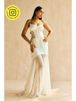 Lea Clothing - Lunara White Textured Flow Maxi Skirt
