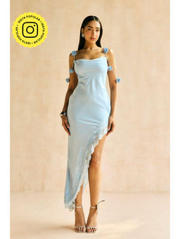 Lea Clothing - Orchid Blue Satin Asymmetric Dress