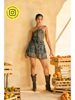 Lea Clothing - Womens Kala Jamun Printed Halter Ruffle Dress