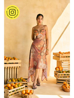 Lea Clothing - Womens Aamrang Scarf Print Cascade Midi Dress