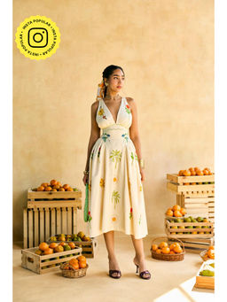 Lea Clothing - Womens Gulmohar Fauna Embroidered Midi Dress