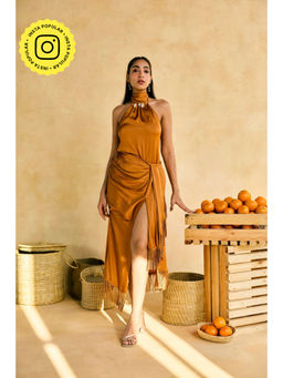 Lea Clothing - Kin Now Mustard Tassel Drape Skirt