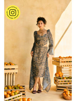 Lea Clothing - Black Mehfil Cascade Printed Asymmetric Skirt
