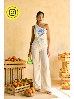 Lea Clothing - Off White Phool Striped Summer Pants