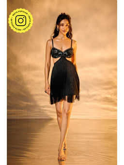 Lea Clothing - Nightingale Black Embroidered Fringe Mini Dress