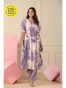 Mahee Jaipur - Purple Floral Print Kaftan Co-Ord (Set of 2)