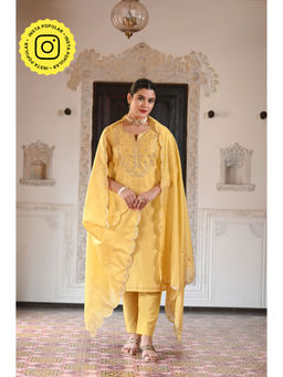 Mahee Jaipur - Yellow Saiba Chanderi Kurta & Pant with Dupatta (Set of 3)