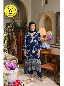 Mahee Jaipur - Blue Muslin Lace Work Kurta & Pant with Dupatta (Set of 3)