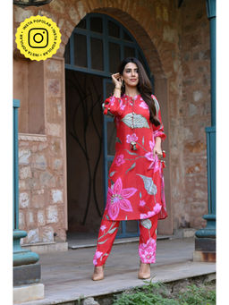 Mahee Jaipur - Red And Pink Muslin Fiore Kurta & Pant (Set of 2)
