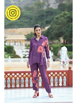 Mahee Jaipur - Purple Iris Floral Brush Print Co-Ord (Set of 2)