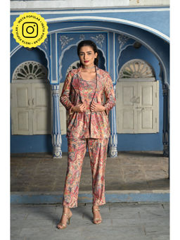 Mahee Jaipur - Brown Blossom Velvet Co-Ord (Set of 3)