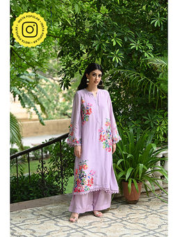 Mahee Jaipur - Purple Floral Print with Light Sequence Crepe Kurta with Palazzo (Set of 2)