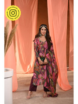 Mahee Jaipur - Purple Begonia Shimmer Organza Kurta with Pant and Dupatta (Set of 3)