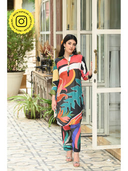 Mahee Jaipur - Black Leaf Print Muslin Co-Ord (Set of 2)