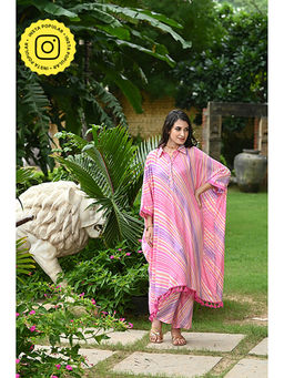 Mahee Jaipur - Pink Cheeky Stripes Kaftan Kurta with Pant (Set of 2)