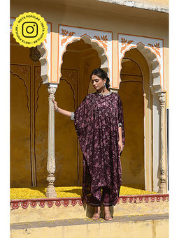 Mahee Jaipur - Dark Purple Gajji Silk with Gota & Zari Work Kaftan with Pant (Set of 2)