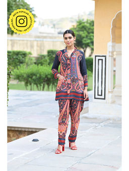Mahee Jaipur - Blue and Red Paisley Blazer Pattern Co-Ord (Set of 2)