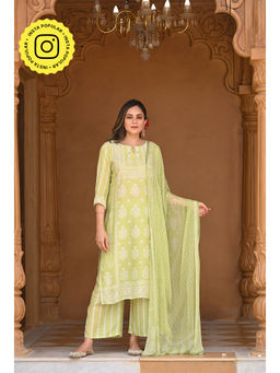 Mahee Jaipur - Pastel Green Muslin Kurta with Palazzo and Dupatta (Set of 3)