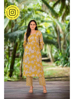 Mahee Jaipur - Yellow Floral Print Super Soft Cotton Kurta and Pants (Set of 2)