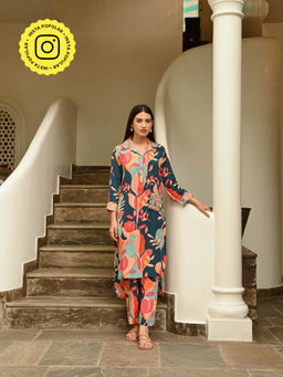 Mahee Jaipur - Multi Coloured Marodi Work On Neck Co-Ord (Set of 2)