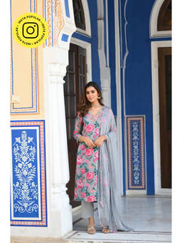 Mahee Jaipur - Kashish Marodi Floral Print Kurta with Pant and Dupatta (Set of 3)