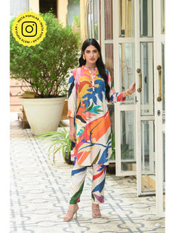 Mahee Jaipur - Womens White Leaf Print Co-ord (Set of 2)