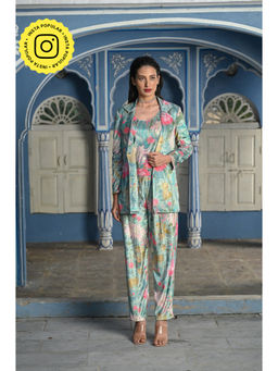 Mahee Jaipur - Green Blossom Velvet Co-ord (Set of 3)