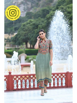 Mahee Jaipur - Green Paisley Print Coordinated Kurta and Pant (Set of 2)