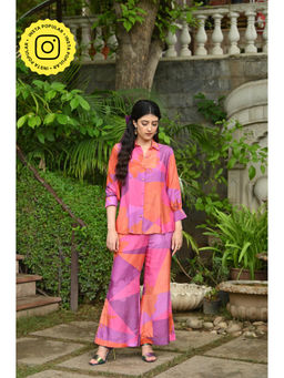 Mahee Jaipur - Purple and Orange Geometric Botanic Design Co-Ord (Set of 2)