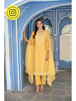 Mahee Jaipur - Yellow Chanderi with Sequins Thread Work Kurta and Pant with Dupatta (Set of 3)