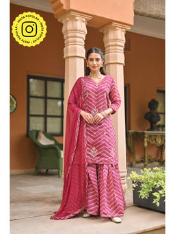 Mahee Jaipur - Pink Lehriya Chanderi Sharara with Kurta Gota Patti Work and Dupatta (Set of 3)