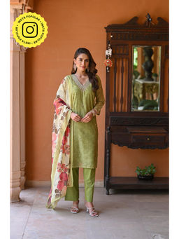 Mahee Jaipur - Light Green Chanderi Pearl and Gota Work Kurta with Pant and Dupatta (Set of 3)