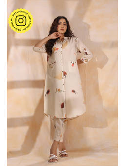 Mahee Jaipur - Sprinkle Floral Cream Mul Cotton Kurta and Pant (Set of 2)