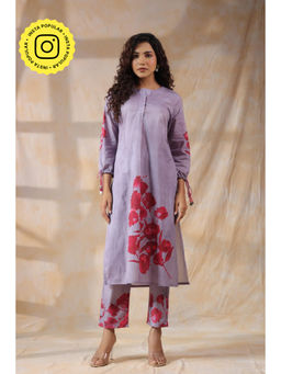 Mahee Jaipur - Purple Mul Cotton Floral Kurta and Pant (Set of 2)