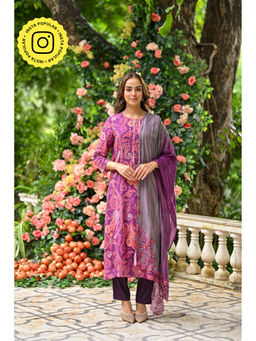 Mahee Jaipur - Purple Paisley Pure Zari Thread Work Kurta With Pant And Dupatta (Set of 3)